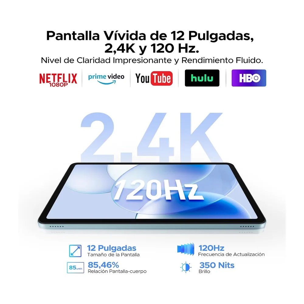 P12 Tablet Android 16, Tablet 12 pulgadas, 48GB RAM+128GB ROM/2 TB TF, IPS 2,4K, Pantalla 120 Hz, — 3