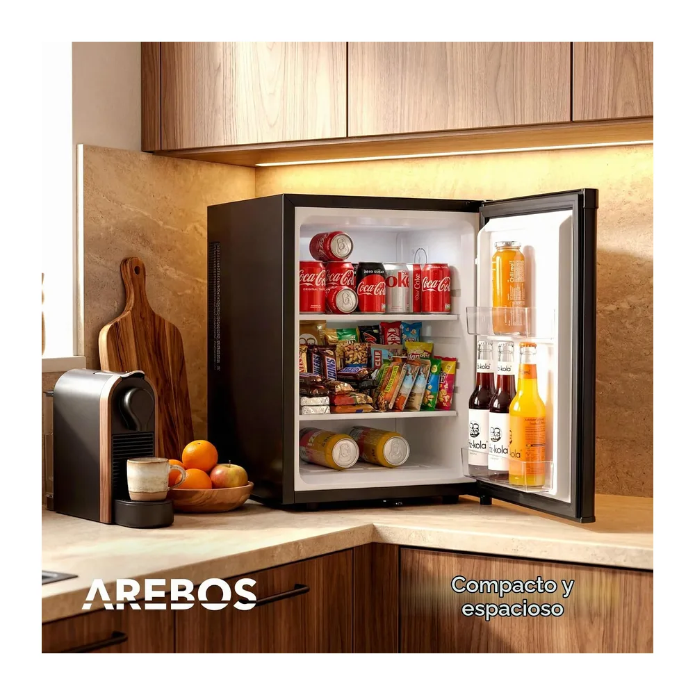 Arebos Mini Frigorífico 40L | Mini Bar Silencioso ≤27 dB | Nevera Compacta con Cerradura, LED y Temperatura — 4