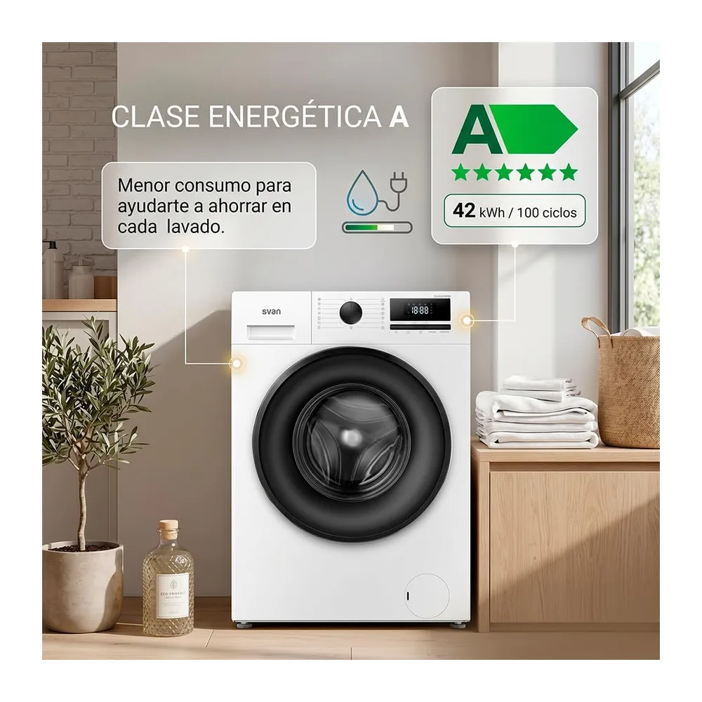 Svan Lavadora 6 kg Carga Frontal, Blanco, OL62ADW00. 1600W, 1200 rpm, Motor Inverter, 15 Programas, Función — 3