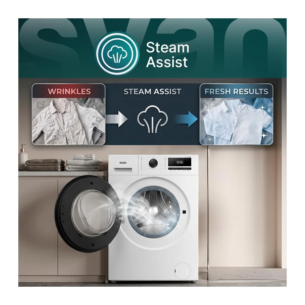 Svan Lavadora 6 kg Carga Frontal, Blanco, OL62ADW00. 1600W, 1200 rpm, Motor Inverter, 15 Programas, Función — 4