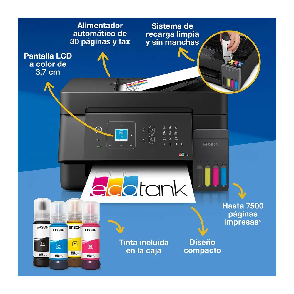 Epson EcoTank ET-4900 | Wi-Fi y Ethernet | A4 | Impresión, Copia, escaneado y fax | Pantalla LCD | — 2