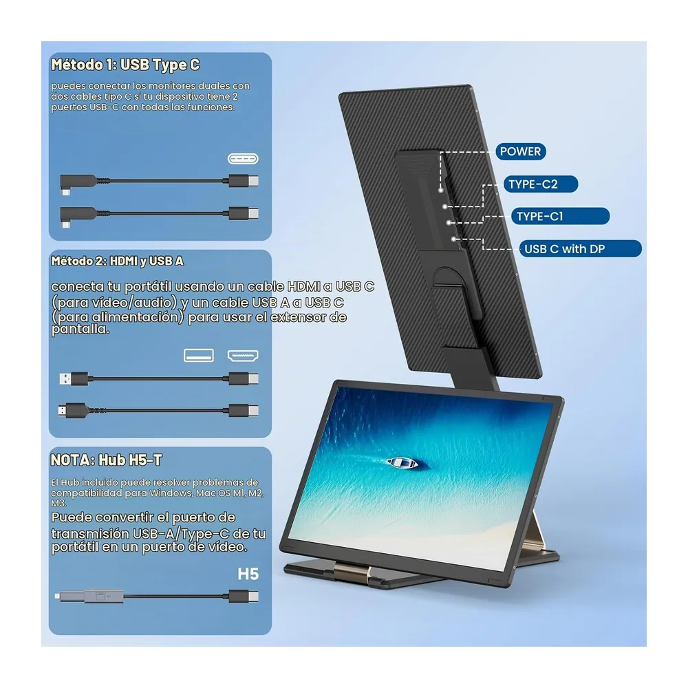 Monitor Portable 15,6" Extensor Pantalla Portatil 1080P FHD — 5