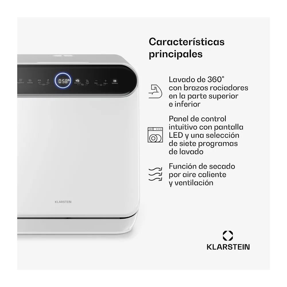Klarstein Lavavajillas de sobremesa, Oceana – Lavavajillas compacto para 3 servicios, 7 programas, 6 l de — 3