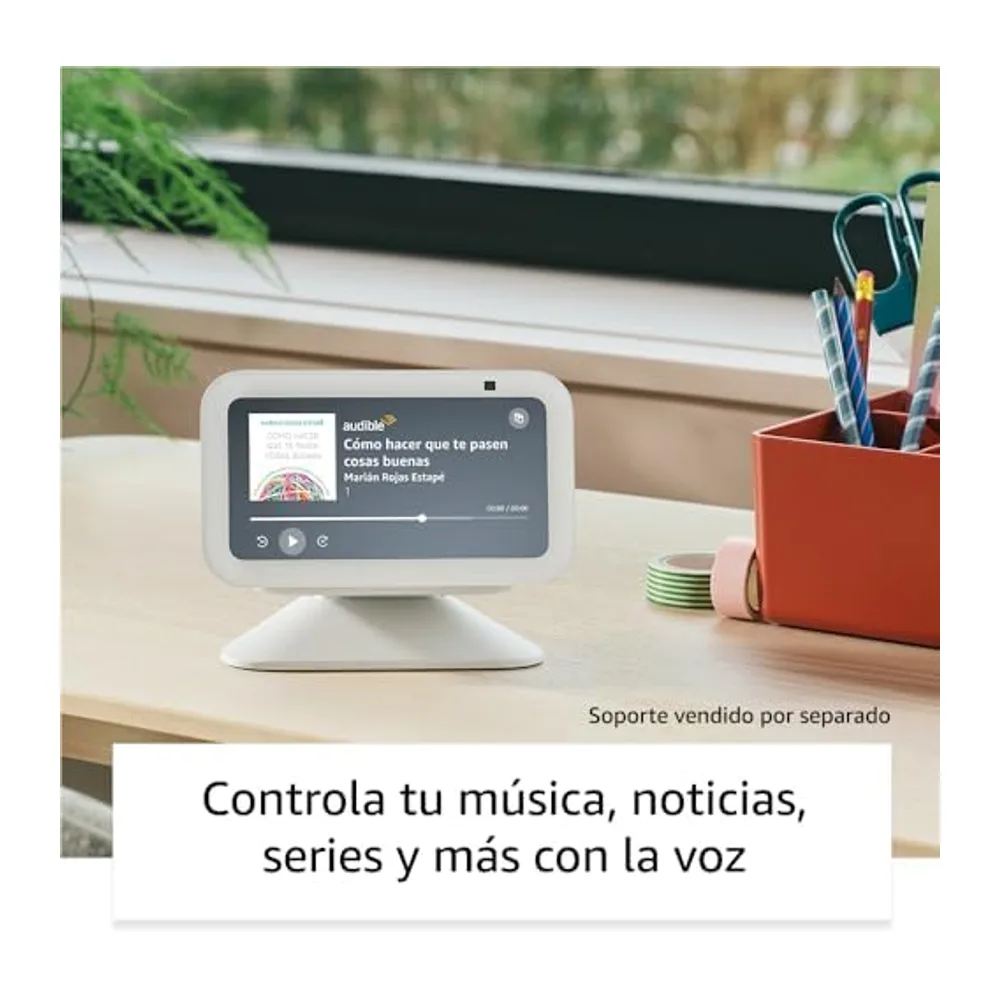 Echo Show 5 (Última generación), Gris azulado + Ring Cámara exterior Plus con batería, Blanco, ve tu cámara — 3