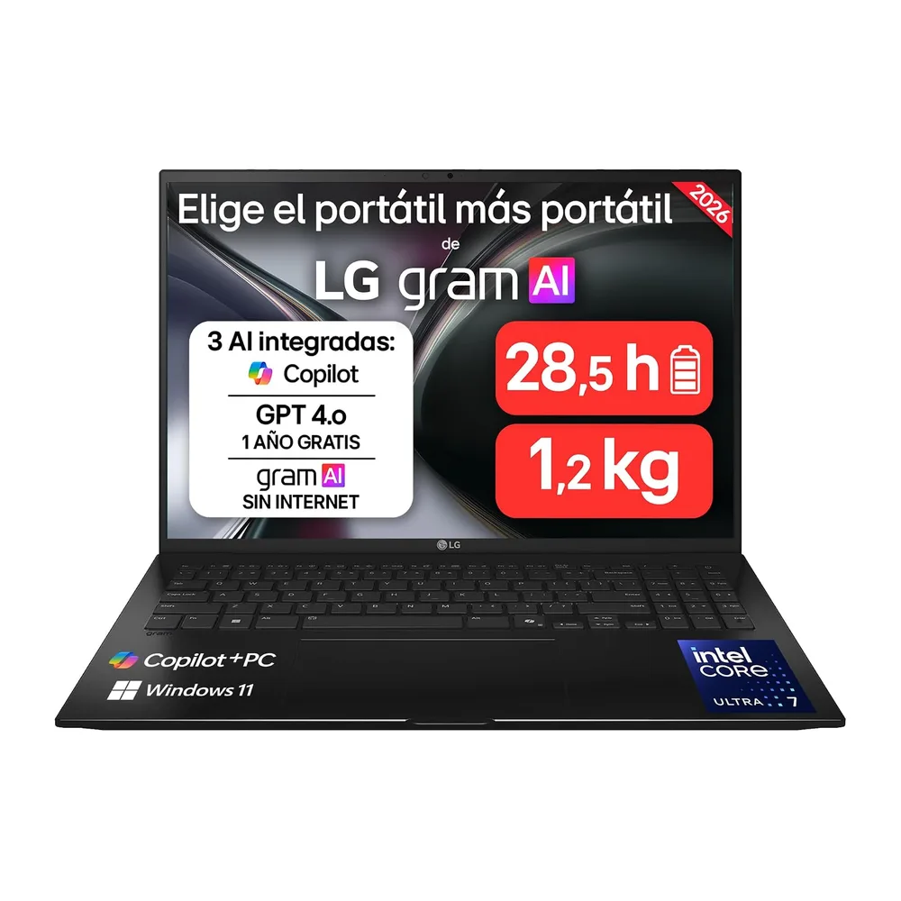 LG gram 16Z90TL-G.AU85BN - Ordenador Portátil Ultraligero de 16" Intel Core Ultra 7 258V, 32 GB RAM, 512 GB