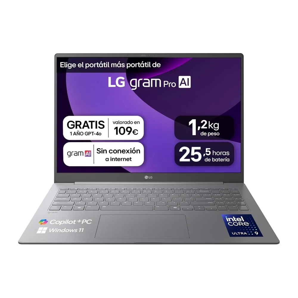 LG gram Pro 16Z90TS-G.AU99BN - Ordenador Portátil Ultraligero de 16" Intel Core Ultra 9 288V, 32 GB RAM, 1 TB