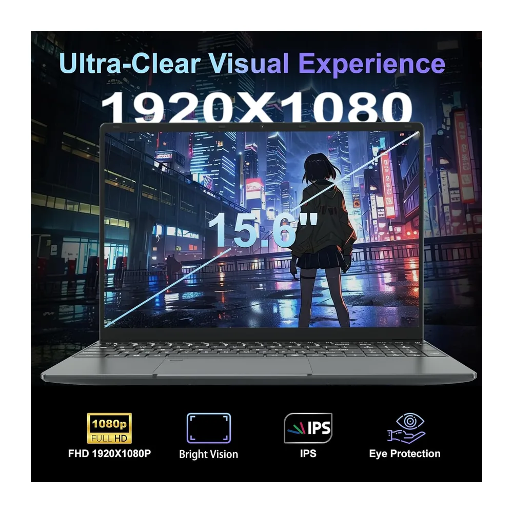 PC portátil de 15,6 pulgadas, 16 GB RAM 512 GB SSD Celeron N5095, ordenador portátil FHD 1920 x 1080, WiFi — 2