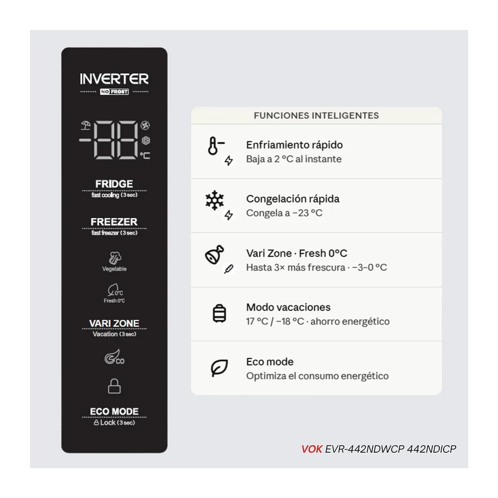 VOK Frigorífico Combi No Frost 442L en 198.5cm — 6