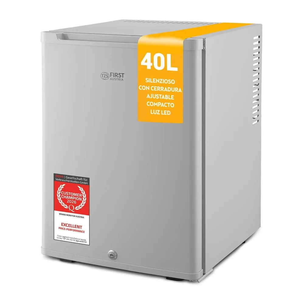 TZS First Austria - Mini Frigorífico 40L silencioso - Pequeño Minifrigo con puerta reversible y luz interior