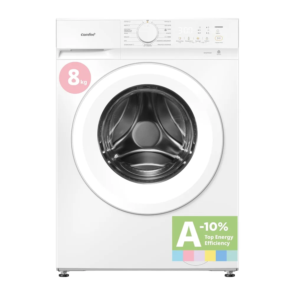 COMFEE' Lavadora 8KG Clase A-10% 1400RPM Smart wash Blanco CF08EWP05W [Clase de eficiencia energética A]