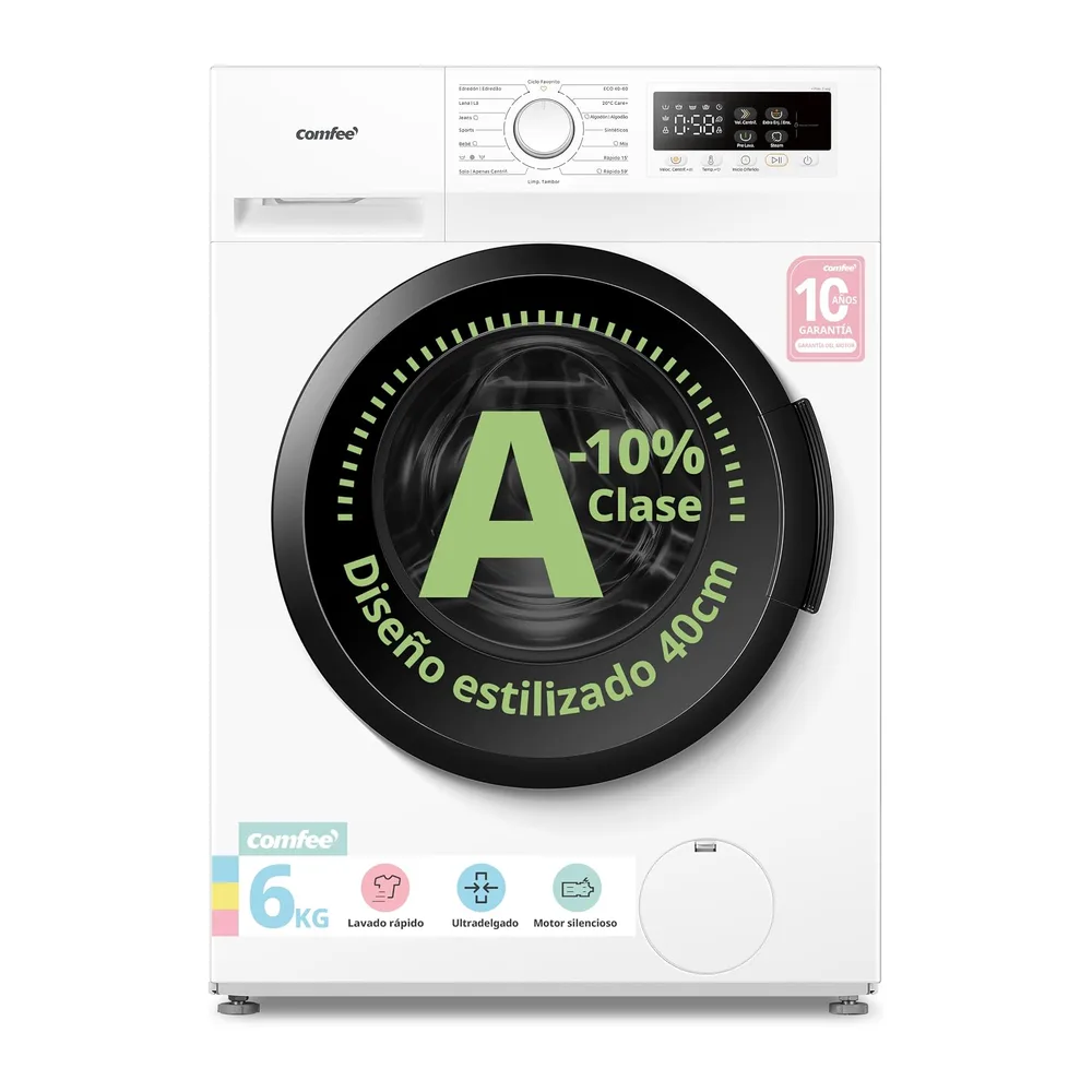 COMFEE' Lavadora 6kg, Ultradelgado 40cm, Clase A-10%, 1200RPM, CFP01EW60W [Clase de eficiencia energética A]