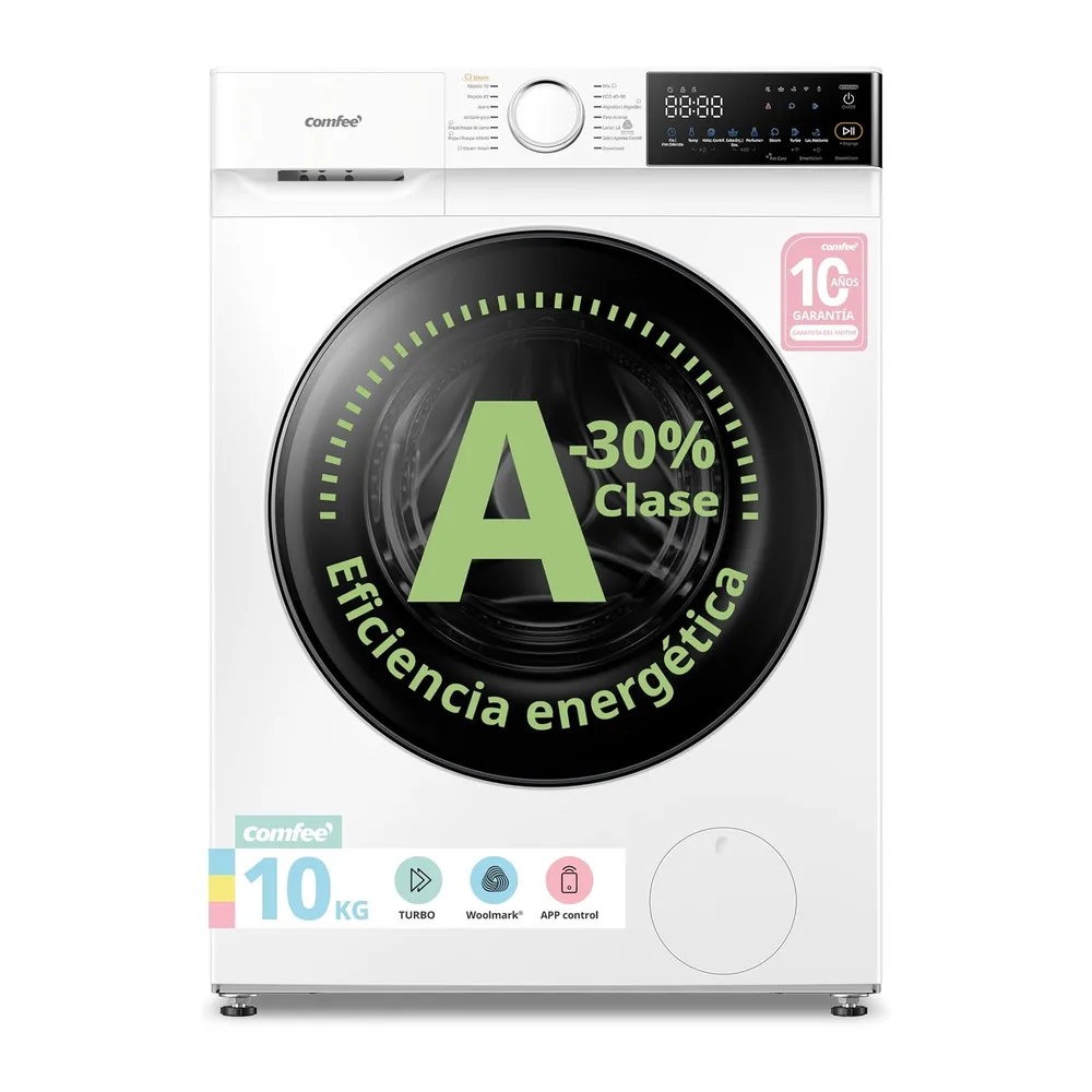 COMFEE' Lavadora 10KG Clase A-30% 1400RPM Smart wash Blanco CF10EWP07W [Clase de eficiencia energética A]