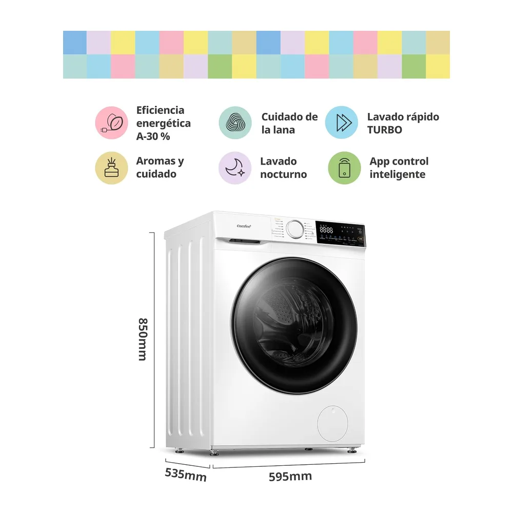 COMFEE' Lavadora 10KG Clase A-30% 1400RPM Smart wash Blanco CF10EWP07W [Clase de eficiencia energética A] — 2