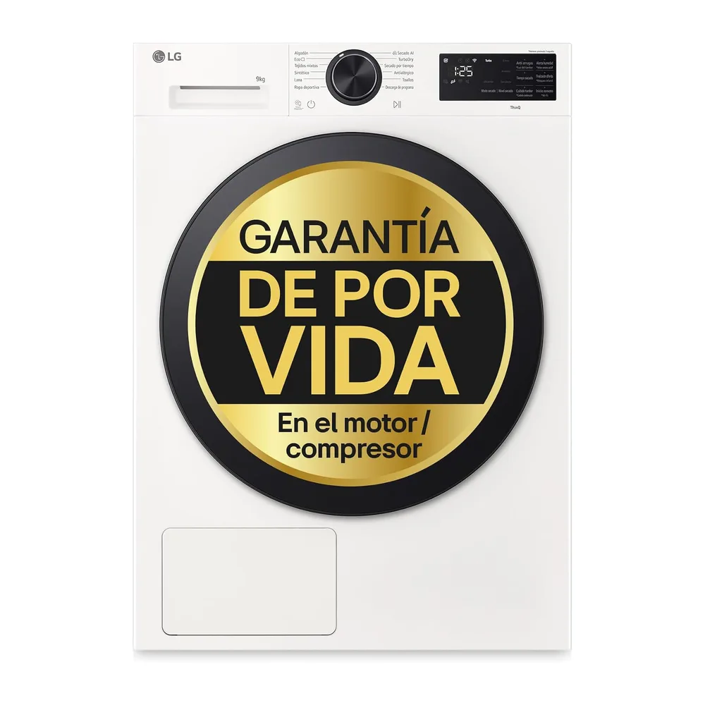 LG RHX5009TLB - Secadora con Inteligencia Artificial 9kg, Bomba de Calor Dual Inverter, Eficiencia Clase B,