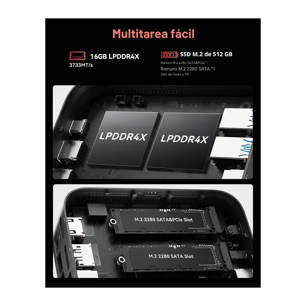 NiPoGi E3B Mini PC ΑΜD Ryzen 5 7530U (hasta 4,5 GHz) — 4