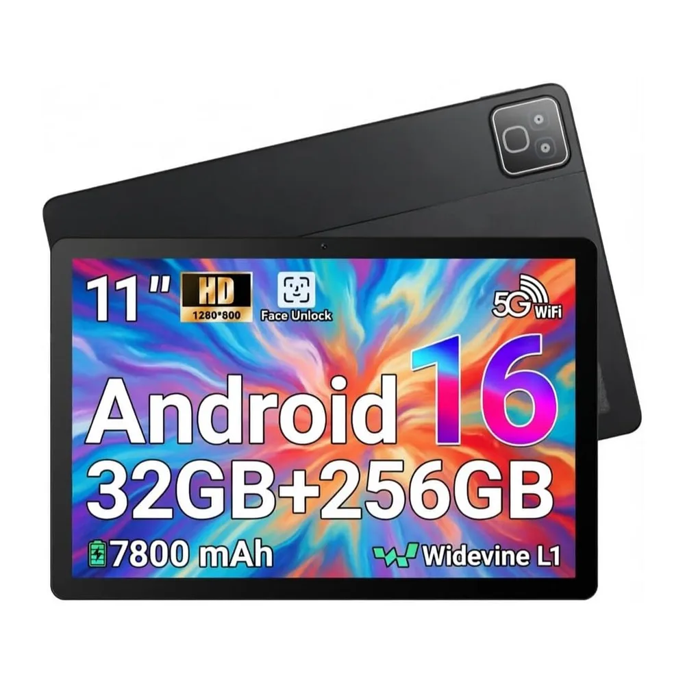 Tablet Android 16, Tableta de 11 Pulgadas, 32GB RAM+256GB ROM (TF 1TB), 7800mAh, 5 Núcleos, 1280 * 800