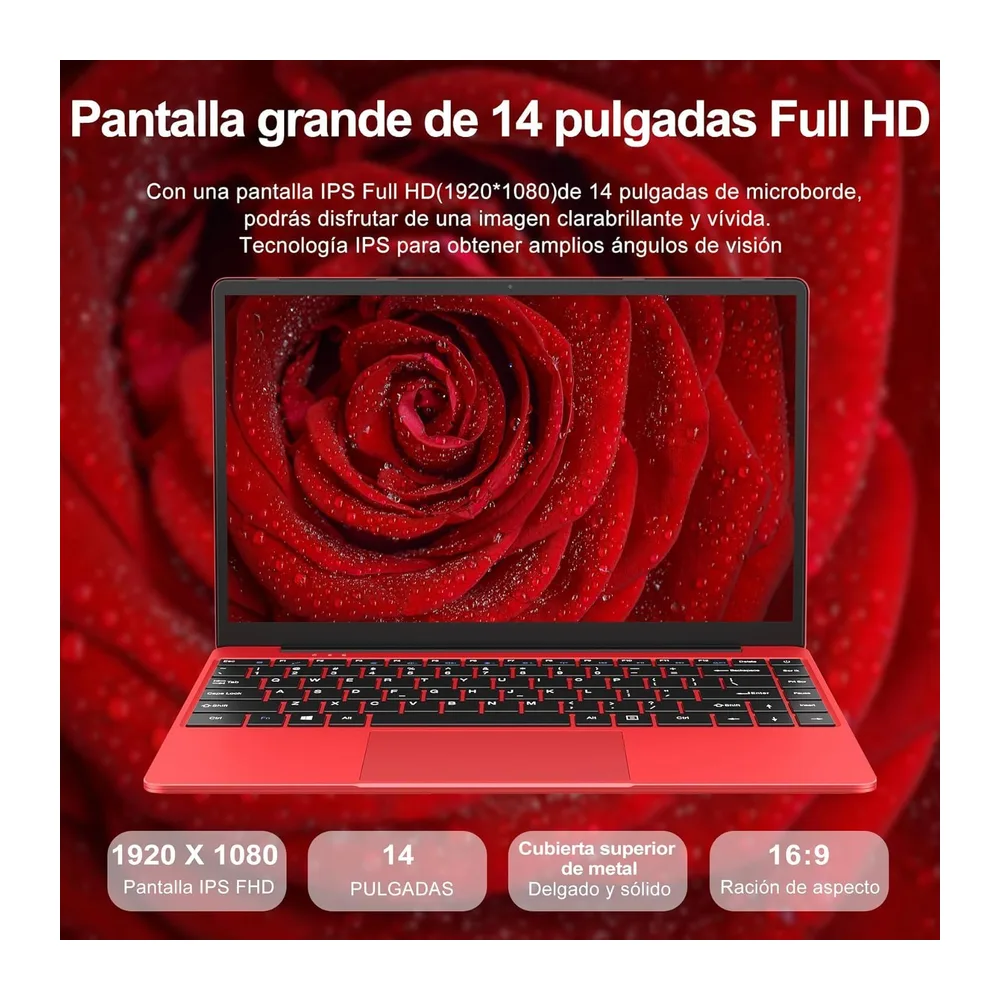 bvate Ordenador portátil 14" 2026 Win 11 N4020 6+128 GB 2.4G+5G -Rojo — 3