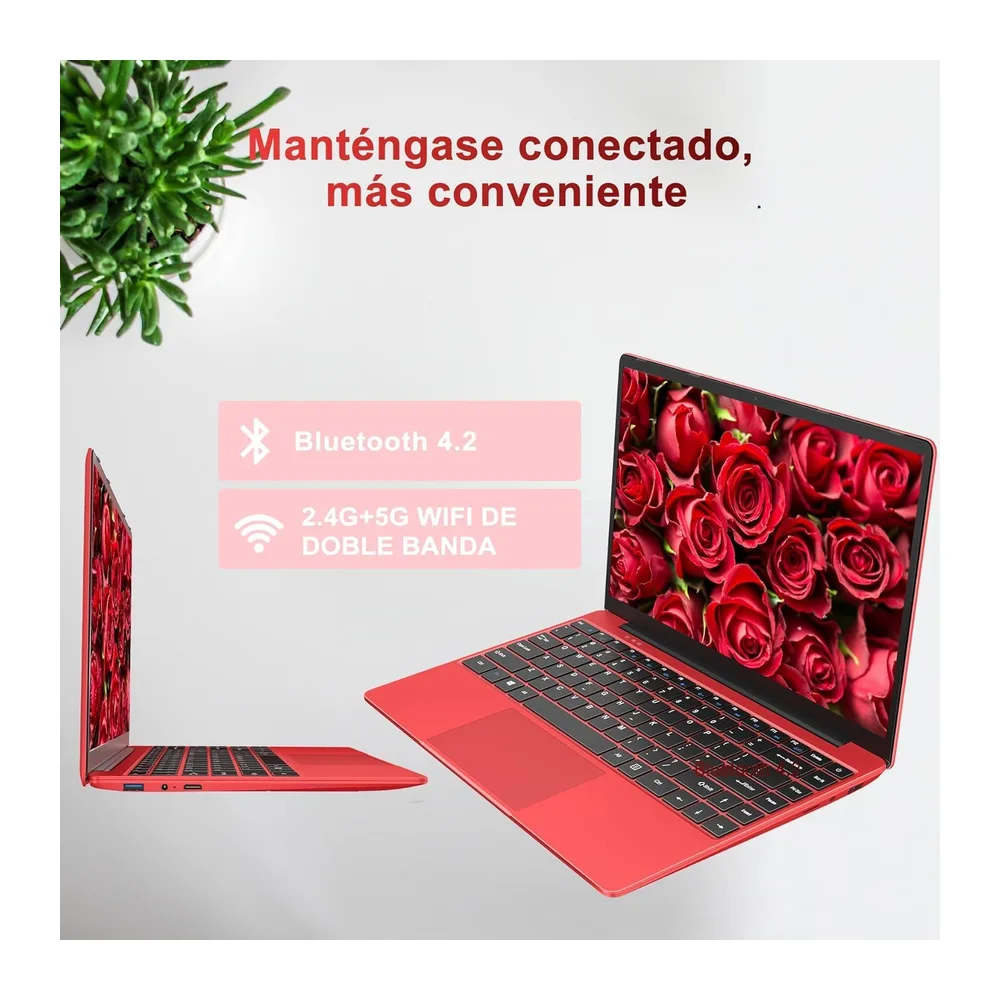 bvate Ordenador portátil 14" 2026 Win 11 N4020 6+128 GB 2.4G+5G -Rojo — 4