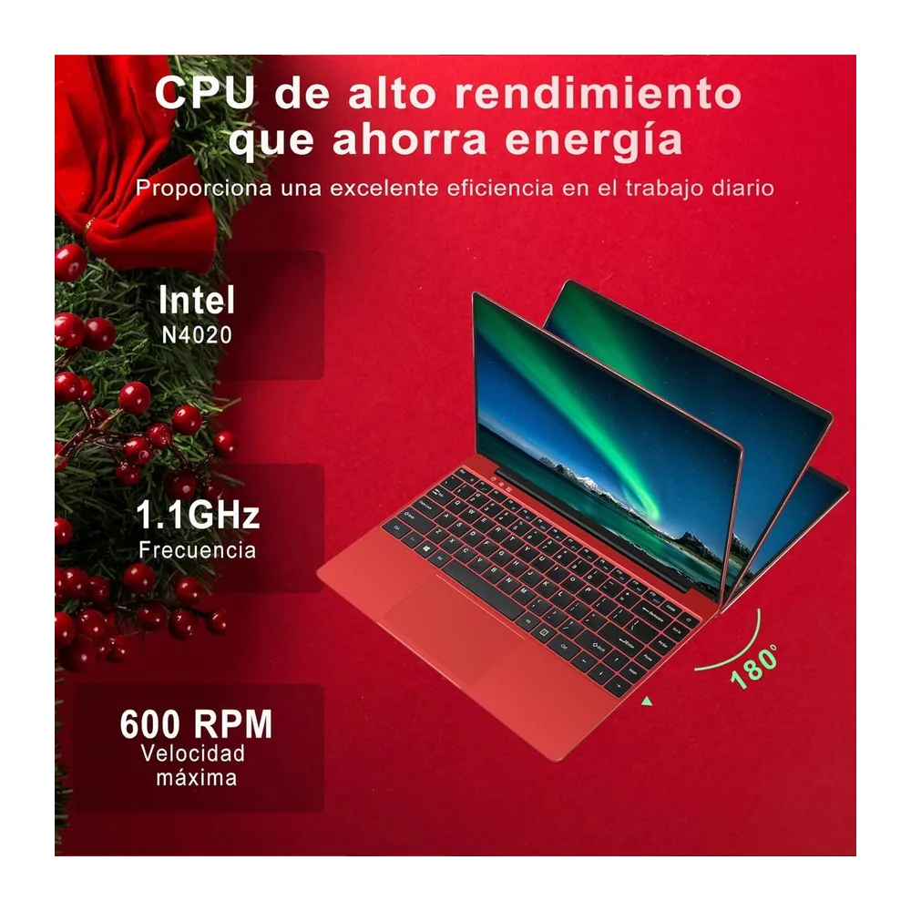 bvate Ordenador portátil 14" 2026 Win 11 N4020 6+128 GB 2.4G+5G -Rojo — 5