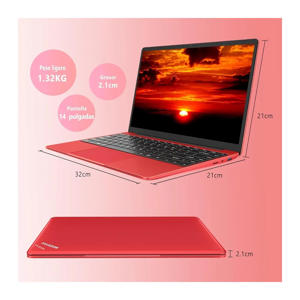 bvate Ordenador portátil 14" 2026 Win 11 N4020 6+128 GB 2.4G+5G -Rojo — 6