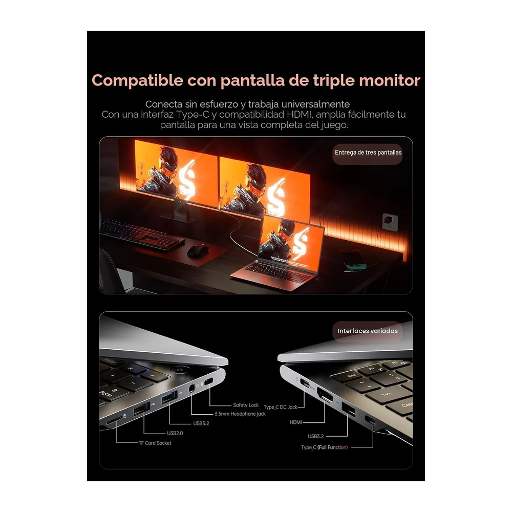 16" Ordenador Portatil Gaming, Ryzen 7 7735HS, hasta 4.75GHz Laptop Oficina — 6