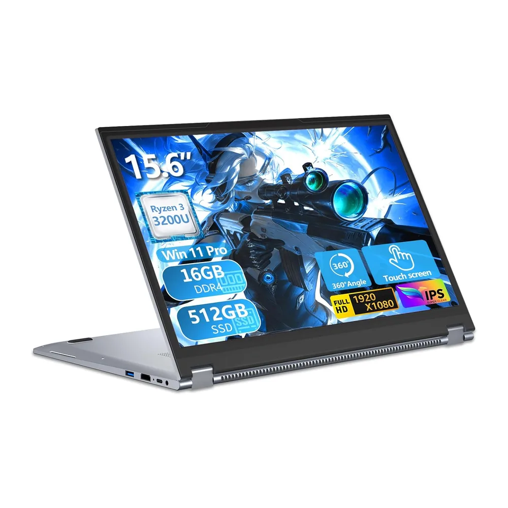 15,6 Pulgadas 2 en 1 Ordenador Portátil con Pantalla Táctil Ryzen R3-3200U Procesador
