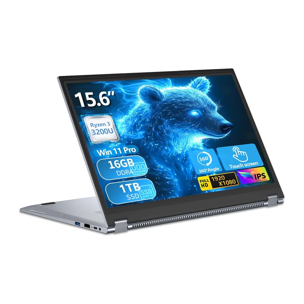 15,6 Pulgadas 2 en 1 Ordenador Portátil con Pantalla Táctil Ryzen R3-3200U Procesador