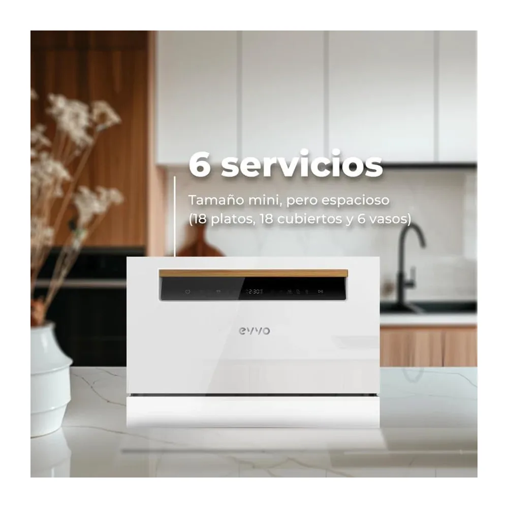 EVVO Lavavajillas Tamaño Compacto, sobremesa o encimera, 6 Servicios, 8 programas, Secado Extra, Programa — 3