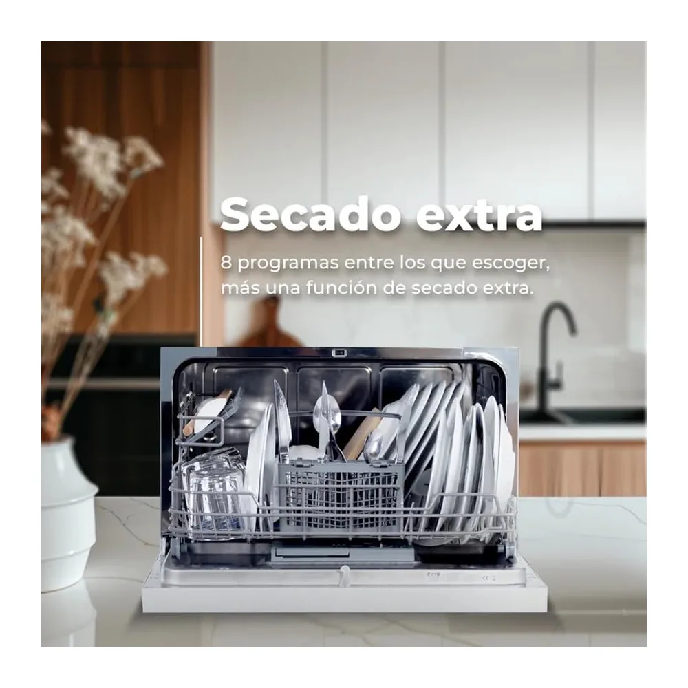 EVVO Lavavajillas Tamaño Compacto, sobremesa o encimera, 6 Servicios, 8 programas, Secado Extra, Programa — 5