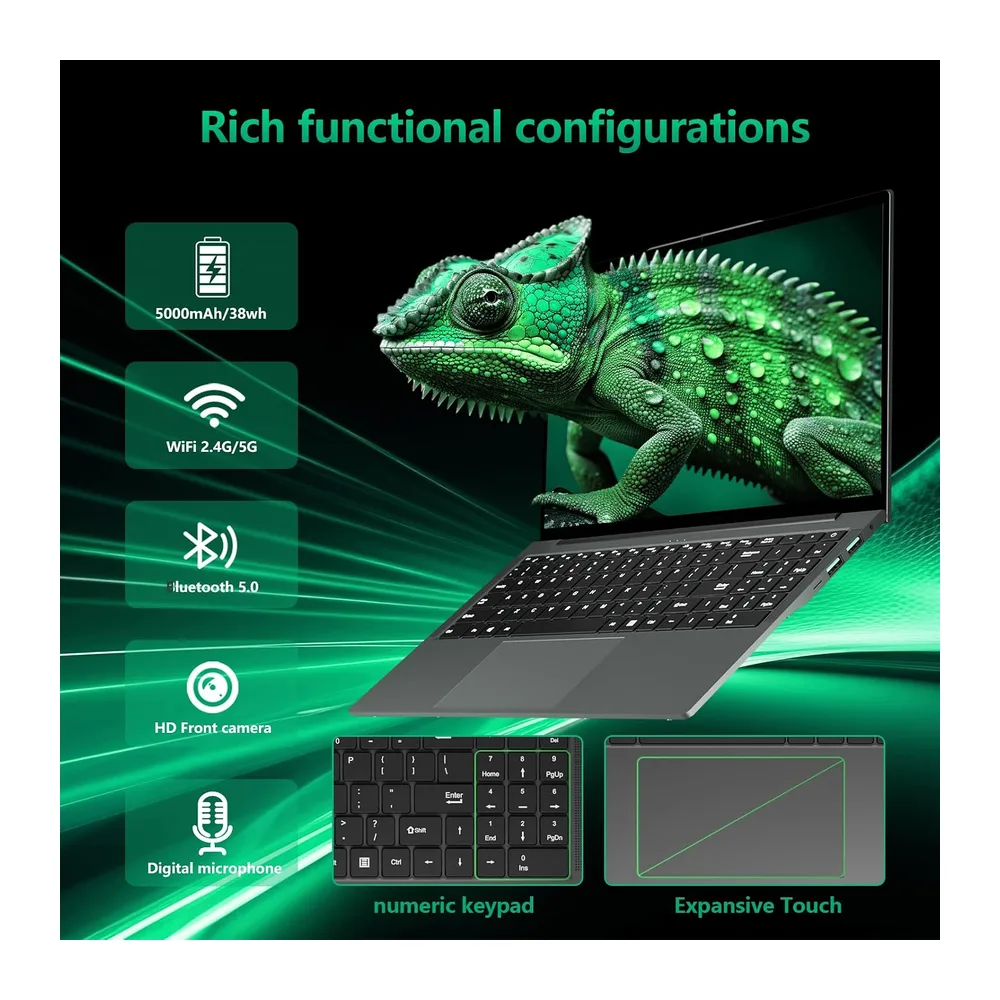 15,6 Pulgadas Ordenador Portátil, 16GB RAM 512GB SSD Pc Portatil, Procesador Core hasta 3,4 GHz,Laptop IPS — 6