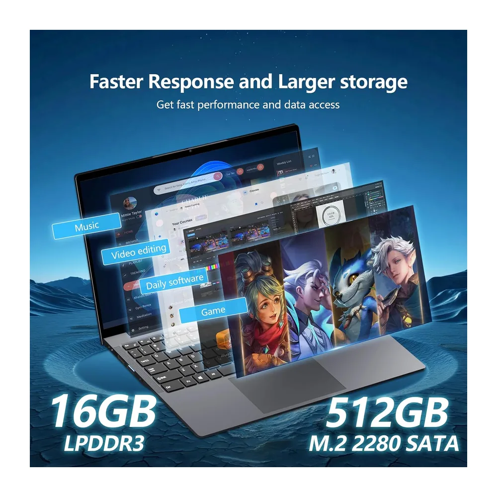 Ordenador Portátil 15.6 Pulgadas PC Portátil Win 11 Core i3-8100Y Procesador — 3