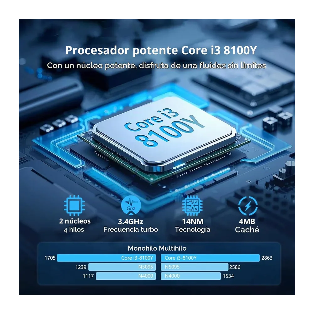 Ordenador Portátil 15.6 Pulgadas PC Portátil Win 11 Core i3-8100Y Procesador — 4