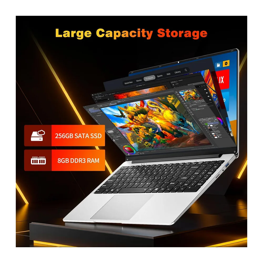 Ordenador Portatil 15,6", PC Portatil con Celeron N4000 hasta 2,6 GHz, 8GB DDR4 256GB SSD, Laptop Pantalla — 4