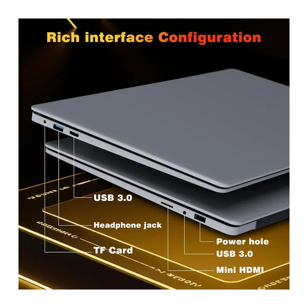 Ordenador Portatil 15,6", PC Portatil con Celeron N4000 hasta 2,6 GHz, 8GB DDR4 256GB SSD, Laptop Pantalla — 6