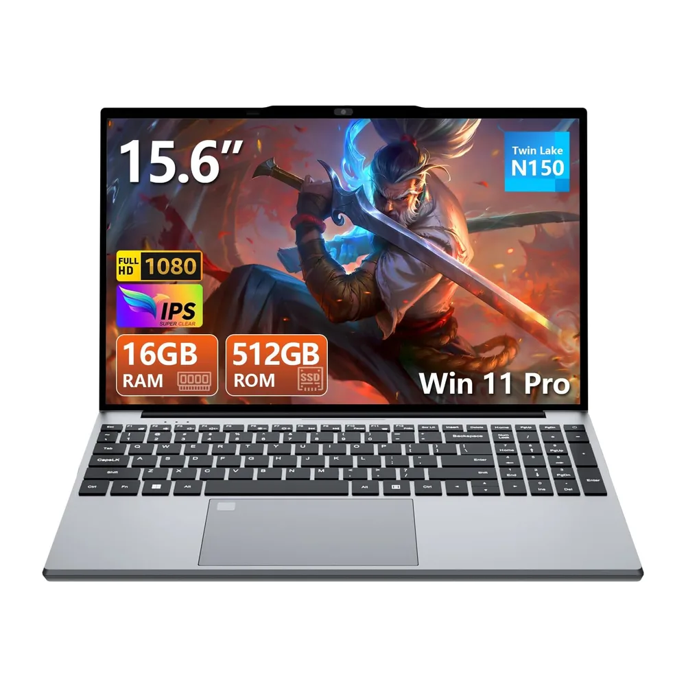 15,6inch Ordenador Portátil, Win 11 PC Portatil 16GB DDR4 512GB SSD, Twin Lake N150 CPU, Computadora Portátil