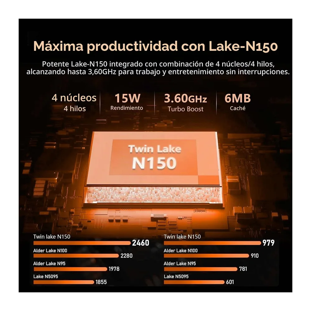 15,6inch Ordenador Portátil, Win 11 PC Portatil 16GB DDR4 512GB SSD, Twin Lake N150 CPU, Computadora Portátil — 3