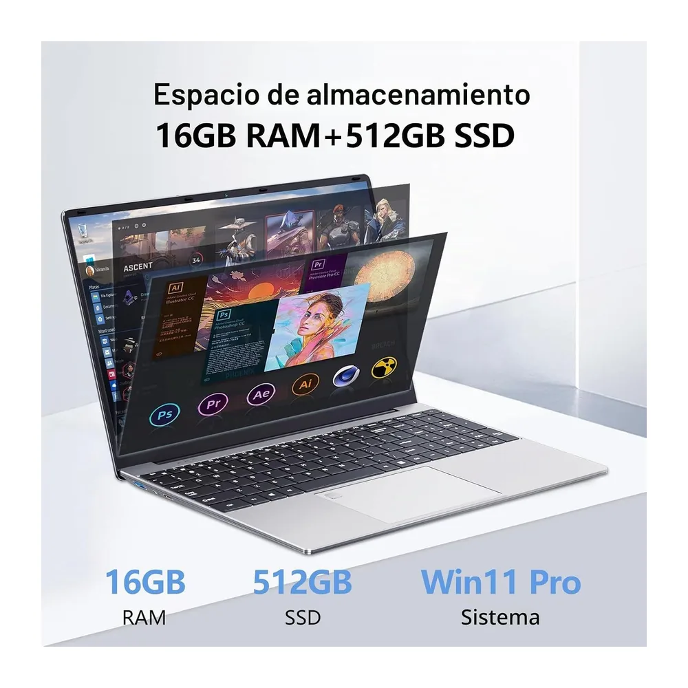 Ordenador Portátil 15,6 Pulgadas, Portátil 16GB DDR4 512GB SSD, Win 11 PC Portatil Celeron N95 CPU, Teclado — 4