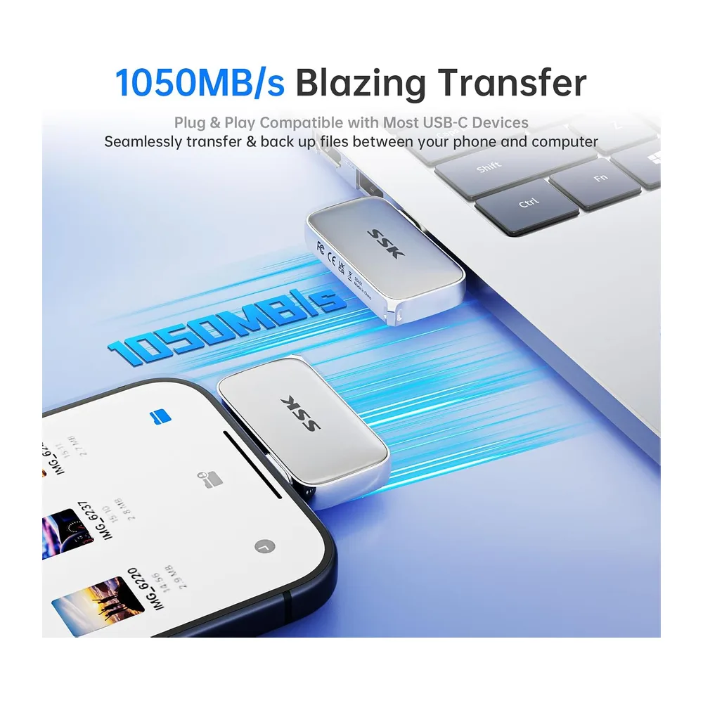 SSK Disco SSD Extreme 2TB, USB 3.2 Gen 2 SSD portátil hasta 1050 MB/s — 3