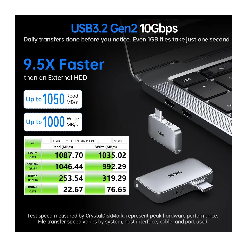 SSK Disco SSD Extreme 2TB, USB 3.2 Gen 2 SSD portátil hasta 1050 MB/s — 4