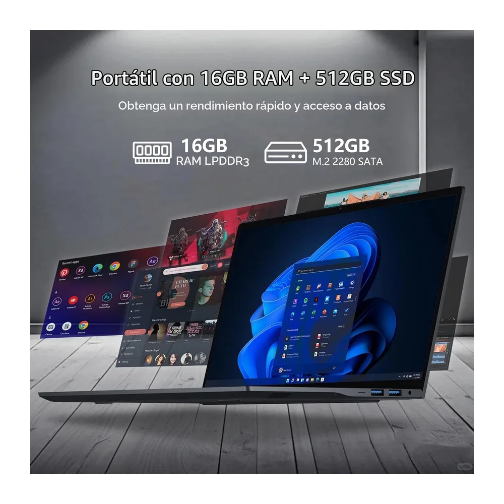 Portátil 15.6 Pulgadas, Ordenador Portatil Core I3-8100Y CPU, Win 11 PC Portátil 16GB RAM 512GB SSD, Laptop — 4
