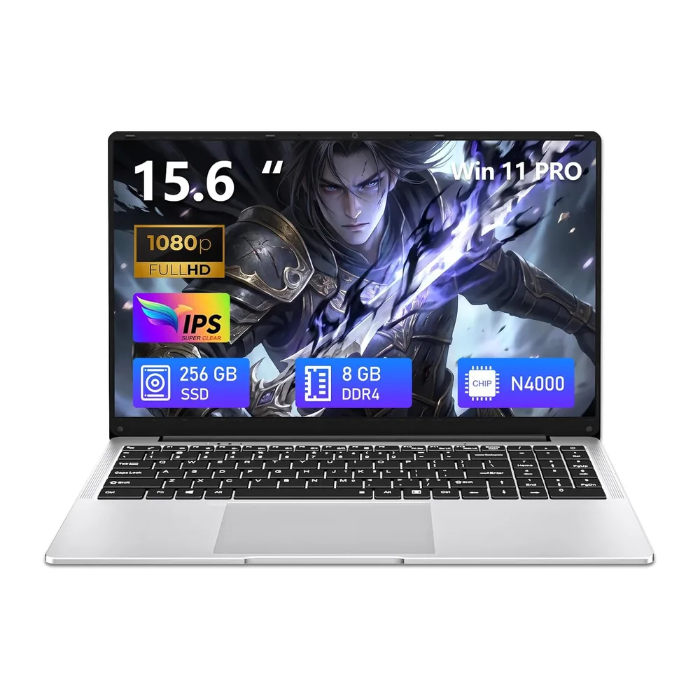 15,6 Pulgadas Ordenador Portátil, Win 11 PC Portátil Celeron N4000 Procesador, Laptop 8GB LPDDR4 256GB SSD,