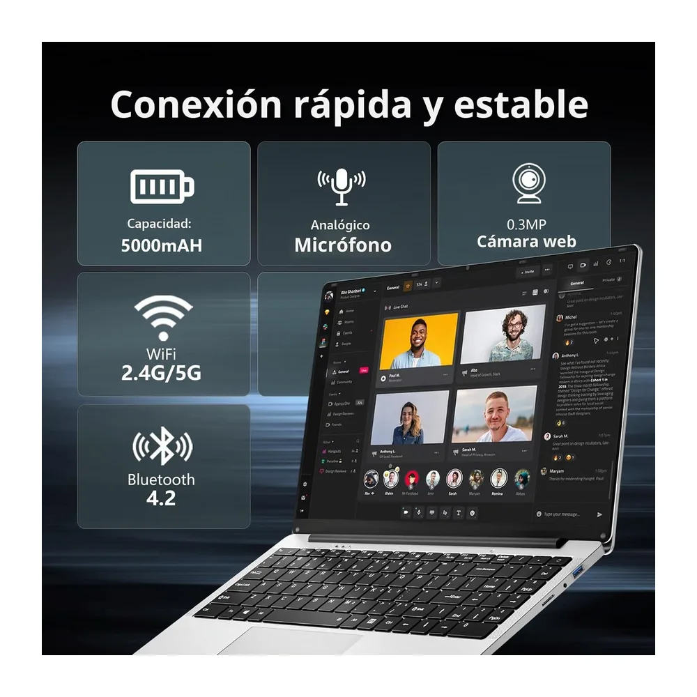 15,6 Pulgadas Ordenador Portátil, Win 11 PC Portátil Celeron N4000 Procesador, Laptop 8GB LPDDR4 256GB SSD, — 6