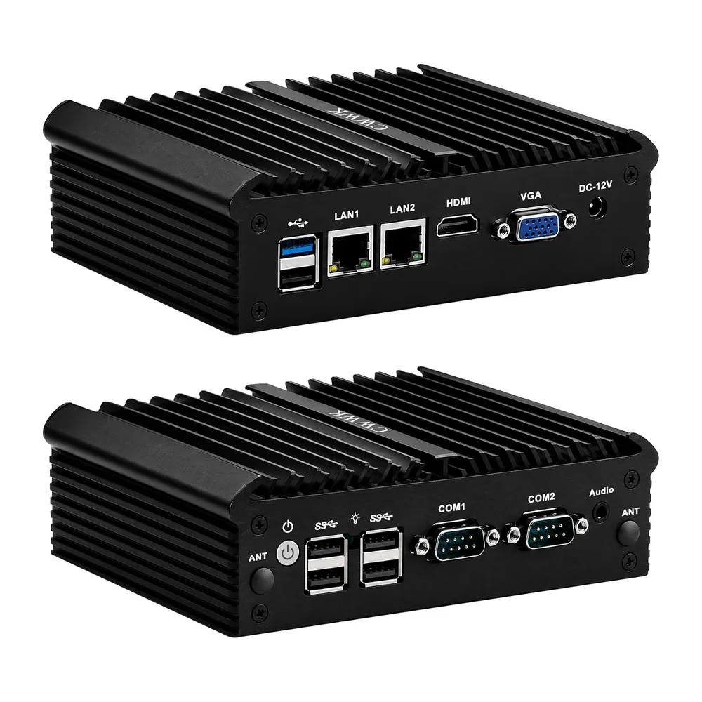 CWWK Mini PC Fanless Industrial N2840, 2X RS232/RS485 COM, 2 x Gigabit LAN, Micro Embedded Mini Computer Box,