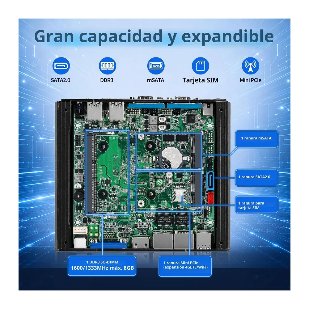 CWWK Mini PC Fanless Industrial N2840, 2X RS232/RS485 COM, 2 x Gigabit LAN, Micro Embedded Mini Computer Box, — 3