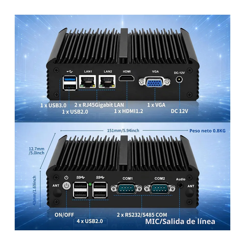 CWWK Mini PC Fanless Industrial N2840, 2X RS232/RS485 COM, 2 x Gigabit LAN, Micro Embedded Mini Computer Box, — 4