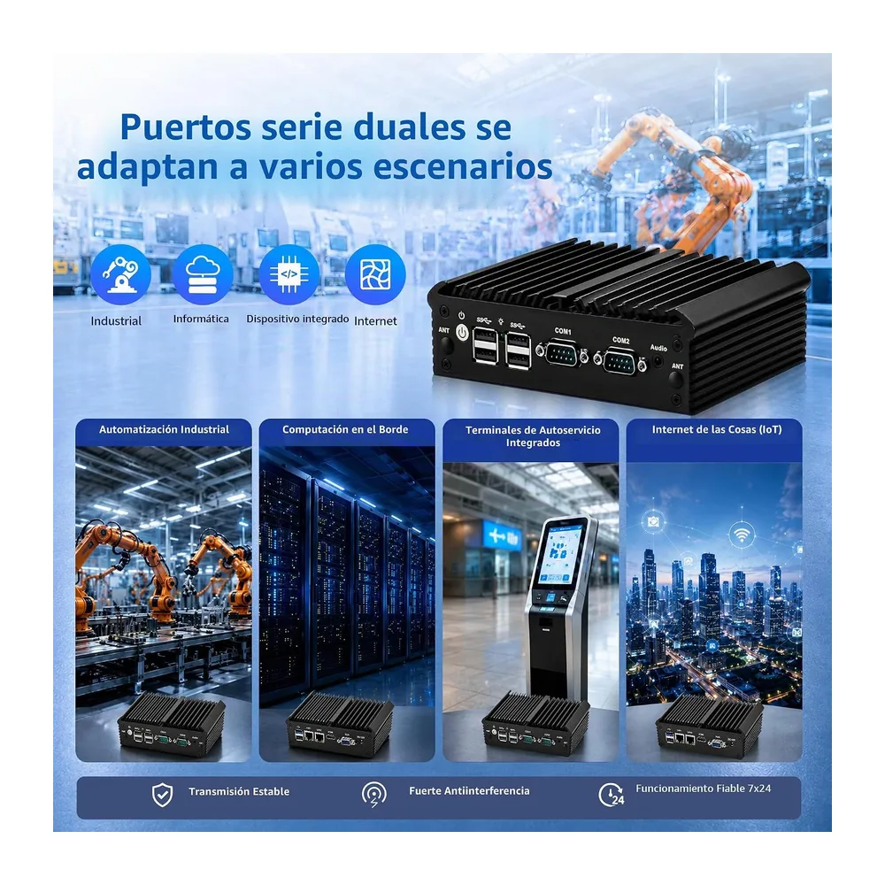CWWK Mini PC Fanless Industrial N2840, 2X RS232/RS485 COM, 2 x Gigabit LAN, Micro Embedded Mini Computer Box, — 5