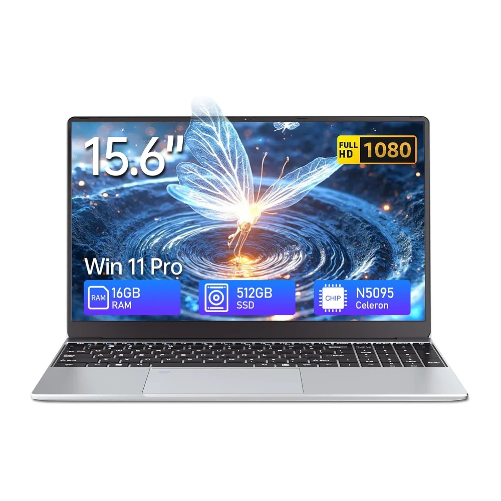 Portátile 15.6", Celeron N5095, Ordenador Portatil 16GB RAM 512GB SSD, Win 11 PC Portatil Desbloqueo Huellas
