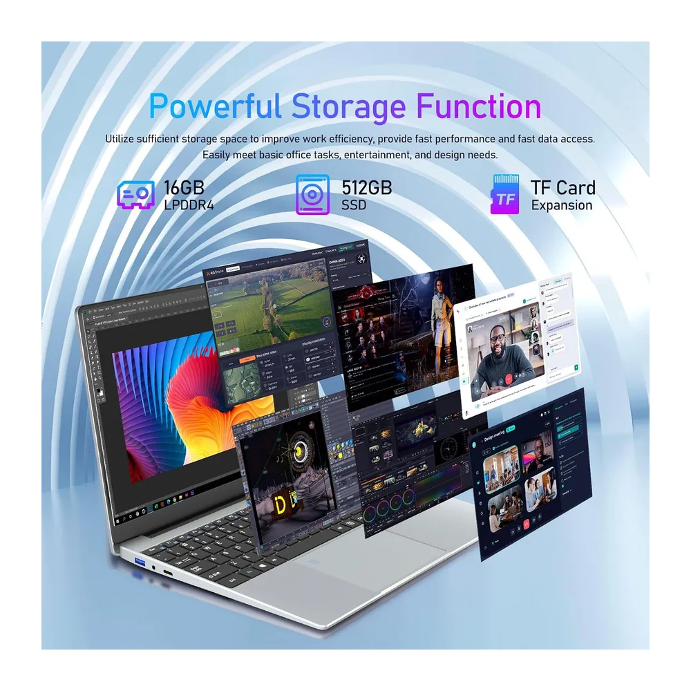Portátile 15.6", Celeron N5095, Ordenador Portatil 16GB RAM 512GB SSD, Win 11 PC Portatil Desbloqueo Huellas — 4