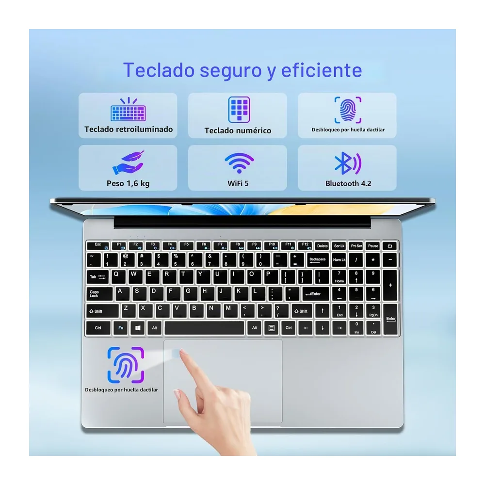 Portátile 15.6", Celeron N5095, Ordenador Portatil 16GB RAM 512GB SSD, Win 11 PC Portatil Desbloqueo Huellas — 5