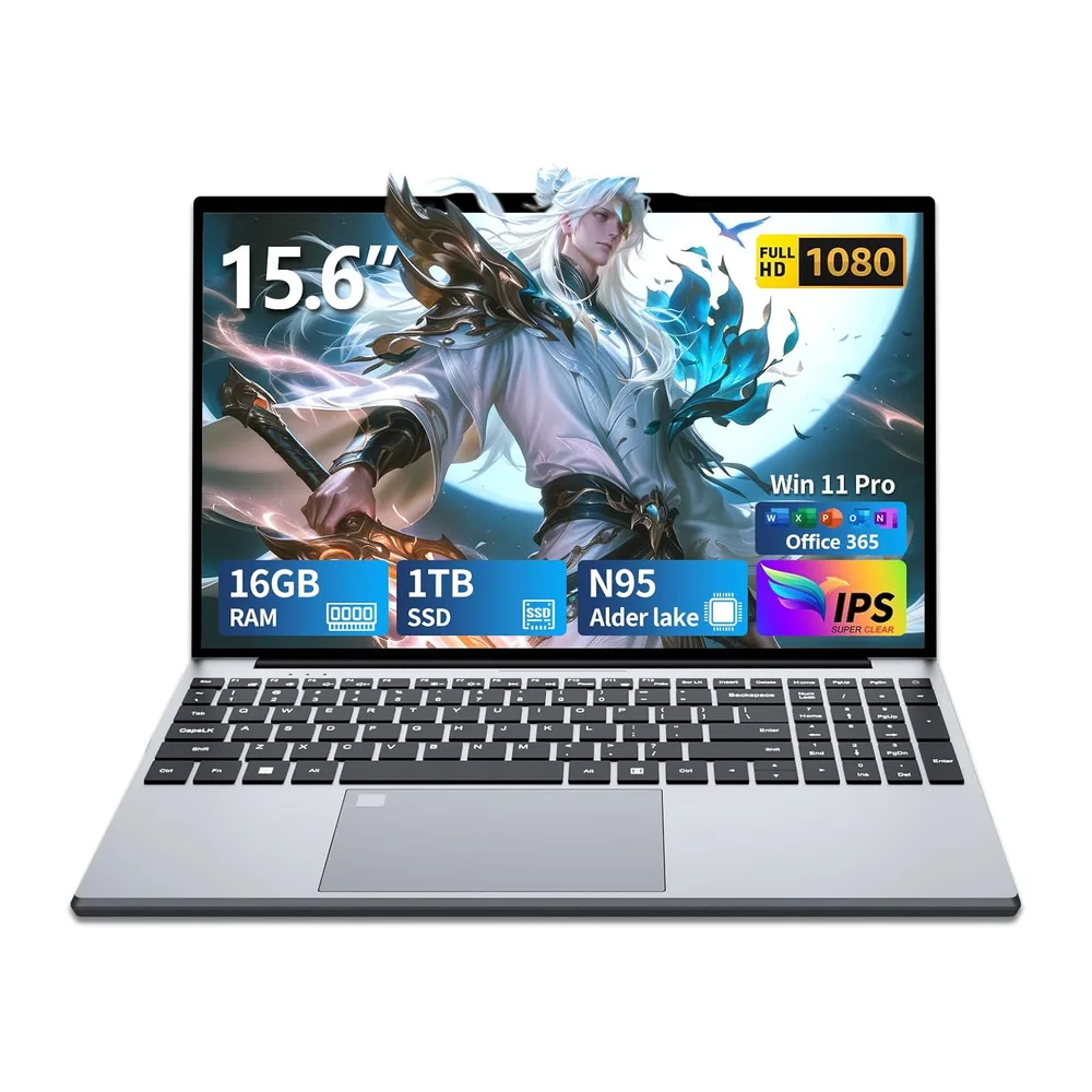 Ordenador Portátil Win 11, 15,6 Pulgadas Portátil 16GB RAM 1TB SSD, Laptop Office 365, Celeron N95 CPU, PC